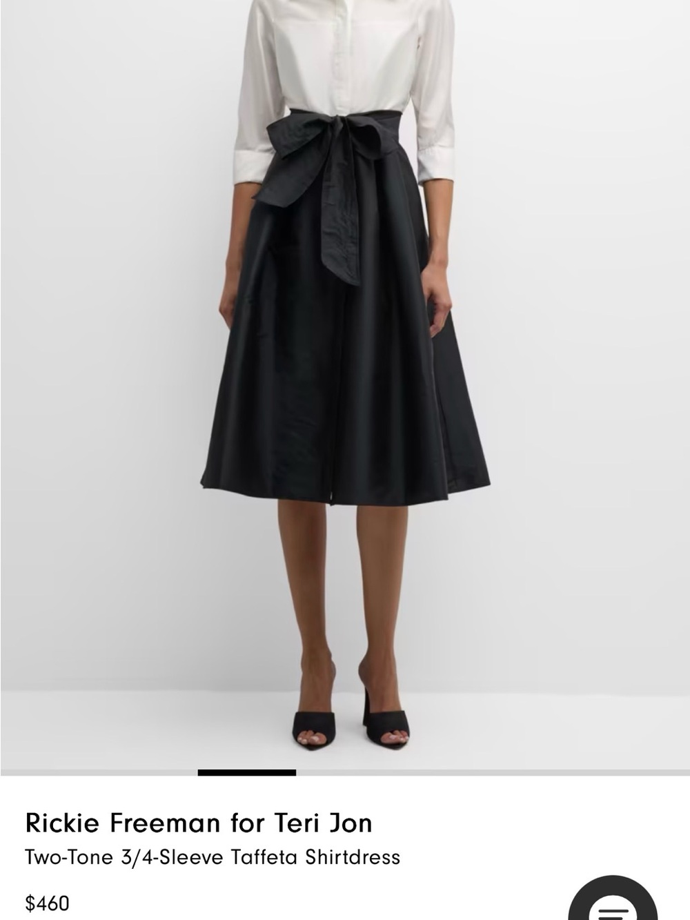 Rickie Freeman for Teri Jon Black Two-Tone Taffeta Midi Skirt with Waist Bow